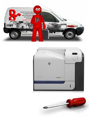 Mobile on-site HP LaserJet Enterprise 500 Color M551 printer repairs and servicing across West Sussex, East Sussex, Surrey and Kent.